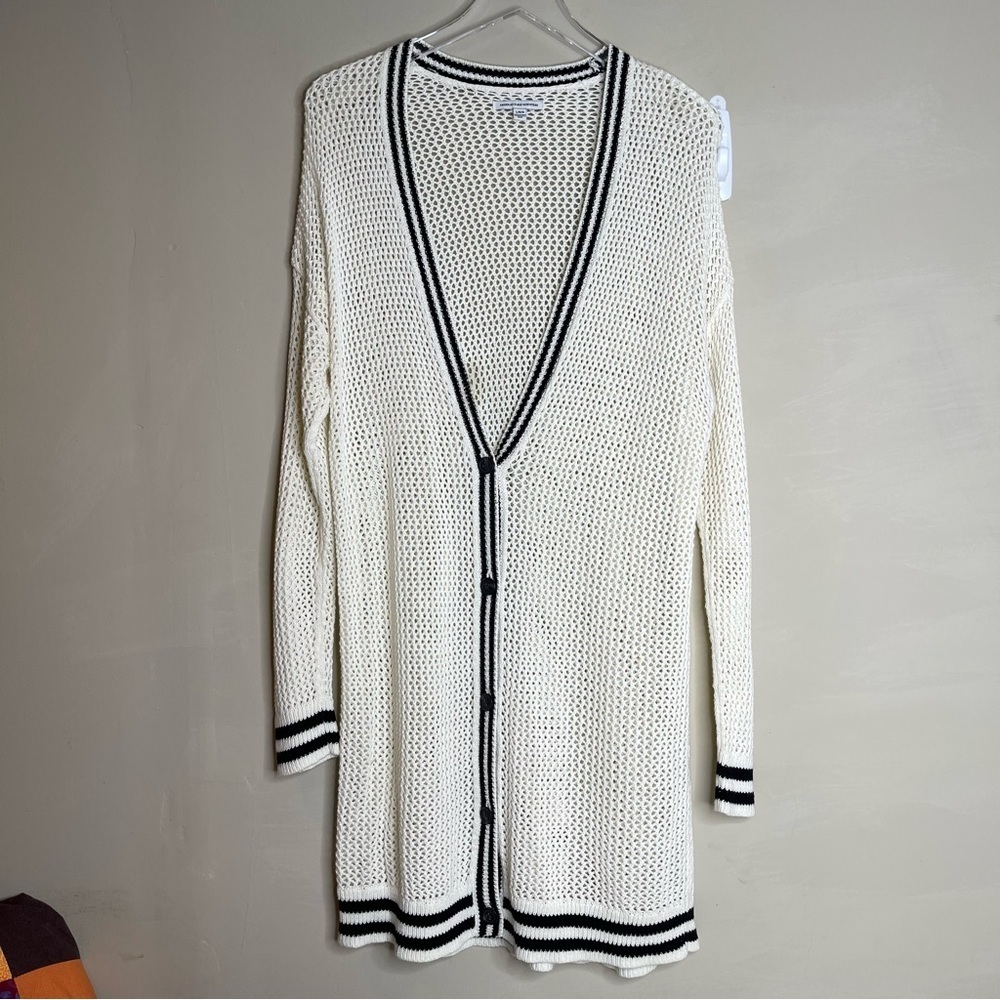 American Eagle Oversized Off-white Cotton Knit Cardigan Academia Blue St…